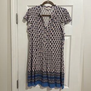LOFT Blue and Pink Flutter Sleeve Sundress